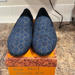 Tallia blue/gray fabric smoking slipper